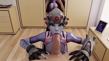 Widowmaker gives a pov blowjob and lets her man shoot a massive load down her throat