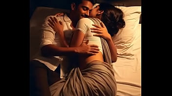 Passionate kissing on bed indian couple in saree