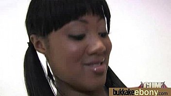 Hot ebony chick in interracial gangbang 7