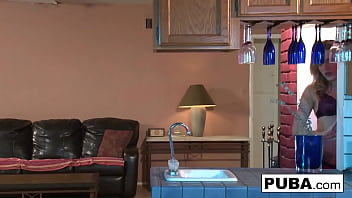 Blonde babe rubs her tight pussy