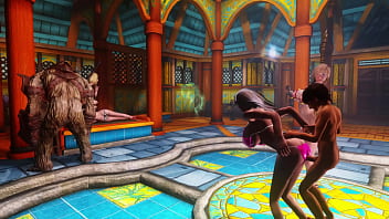 Skyrim orphan gets his cock serviced by blonde cumsluts