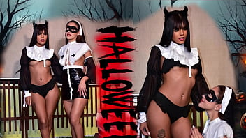 Lesbians between succubus and nun on halloween