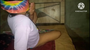 My stepsister's husband returns from a trip and i give him a good welcome