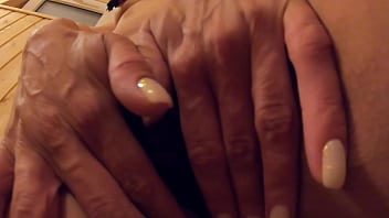 Blonde with big ass sucks cock in the sauna and swallows hot cum amateur couple pov blowjob