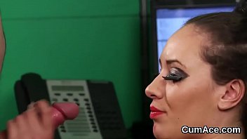 Nasty honey gets sperm shot on her face swallowing all the load