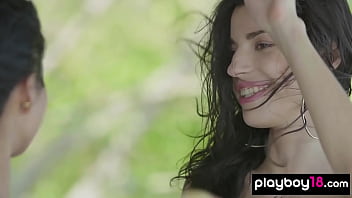 Skinny brunette naked teen lesbians enjoying the music outdorr