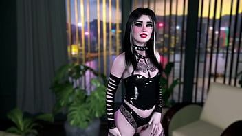 Slim petite student in slutty black costume lures you with a juicy body