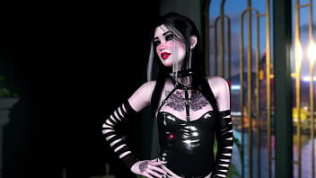 Slim petite student in slutty black costume lures you with a juicy body