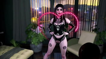 Slim petite student in slutty black costume lures you with a juicy body