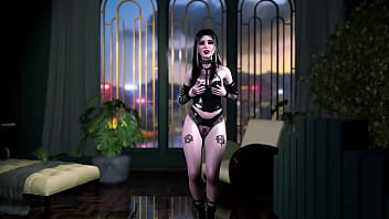 Slim petite student in slutty black costume lures you with a juicy body