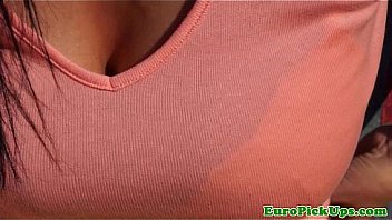 Shy euro pickup babe flashes her panties