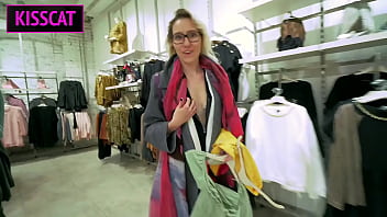 Anal fuck in fitting room with cum on juicy ass and panties