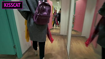 Anal fuck in fitting room with cum on juicy ass and panties