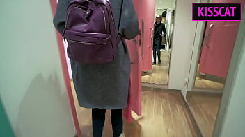 Anal fuck in fitting room with cum on juicy ass and panties