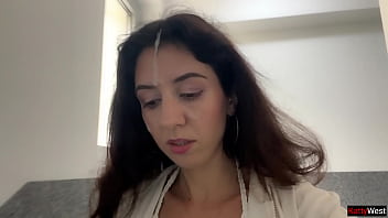 Hottie gets a portion of cum on her face after hot sex and walks the streets public cumwalk