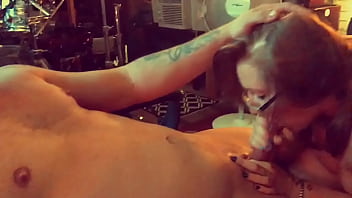 Groupie gives drummer anoth blowjob and gets a huge cumshot Groupie gives drummer anoth blowjob and gets a huge cumshot