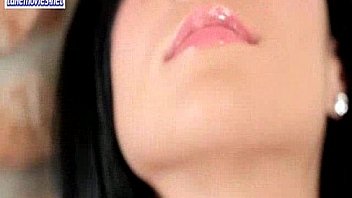 Beauty brunette babe masturbating at wall