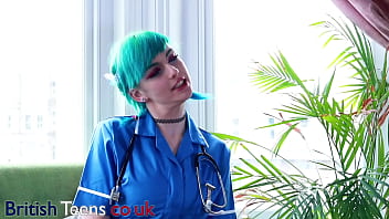 Blue haired alternative nurse takes care of your cock in an appointment