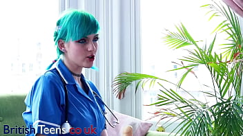 Blue haired alternative nurse takes care of your cock in an appointment