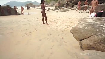 Cute brazilian mulata jasminy villar double penetrated by huge dicks at nude beach while people watching anal dp publ