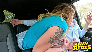 Cute horny college redhead with butt plug masturbates and blows car driver for free ride