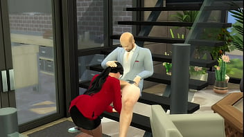 The boss hires a sexy woman and tests her on the stairs