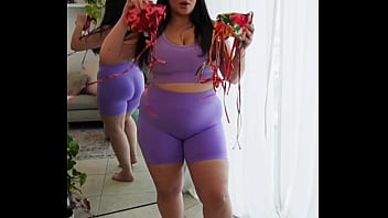 Try on haul chubby latina dani valentina strips into tiny bikinis