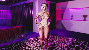 Thick tattooed slut in revealing bikini dancing in the neon room of stripclub Thick tattooed slut in revealing bikini dancing in the neon room of stripclub