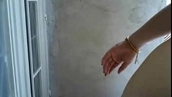 Big breasts being washed outdoors