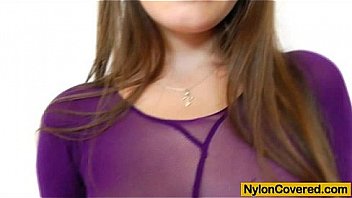 Brunette covered in pantyhose fingering pussy plus dildo