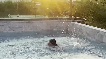 Monika fox blowjob and rimming in pool against sunset