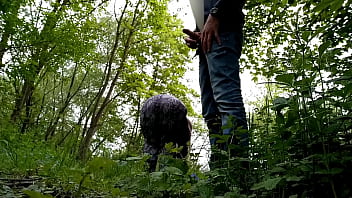 Sexy milf kisses me and jerks off my cock outdoors