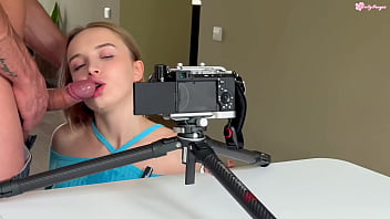 Backstage sloppy deep throat close up with drenched in spit