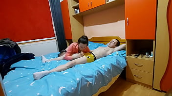 Hot brunette in stockings gets rough fucked and makes him cum hard inside