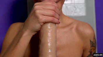 Babe sloppy blowjob sex toy and thinks about big dick