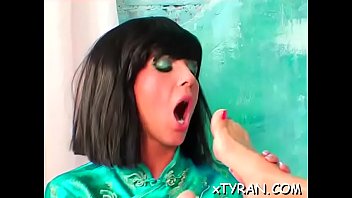 Captivating honey gets her mouth and twat fucked roughly