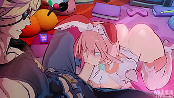 Rabbit eating carrot