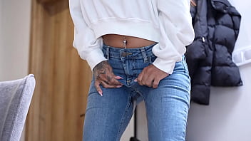 Wetting jeans at the breakfast with her girlfriend