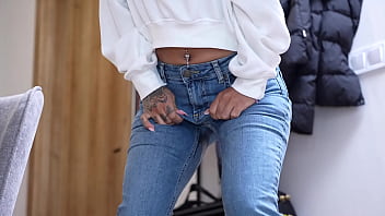 Wetting jeans at the breakfast with her girlfriend