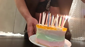 Strong stream pee on candles on cakes for my birthday in super high heels and stockings