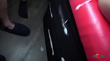 Huge tits sexy girl fucked and creampied in gangbang by many guys