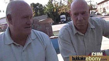 Ebony babe sucks group of white guys 9