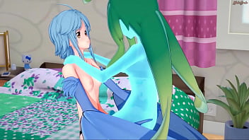 Papi rides suu's strap on dildo slime girl