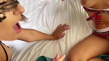 Two natural body teen models fucking old photographer in backstage