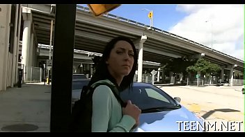 Hungry stud is trying to lure chick with money for hardcore sex