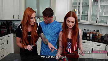 Petite redhead stepmom bedazzles pageant dresses while getting railed by muscular stud