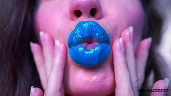 Wet red sticky lipgloss kiss