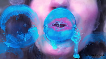 Wet red sticky lipgloss kiss