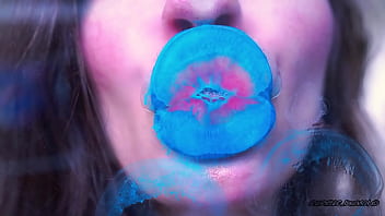 Wet red sticky lipgloss kiss