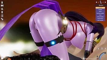 Purple catsuit chick enjoys hard dick